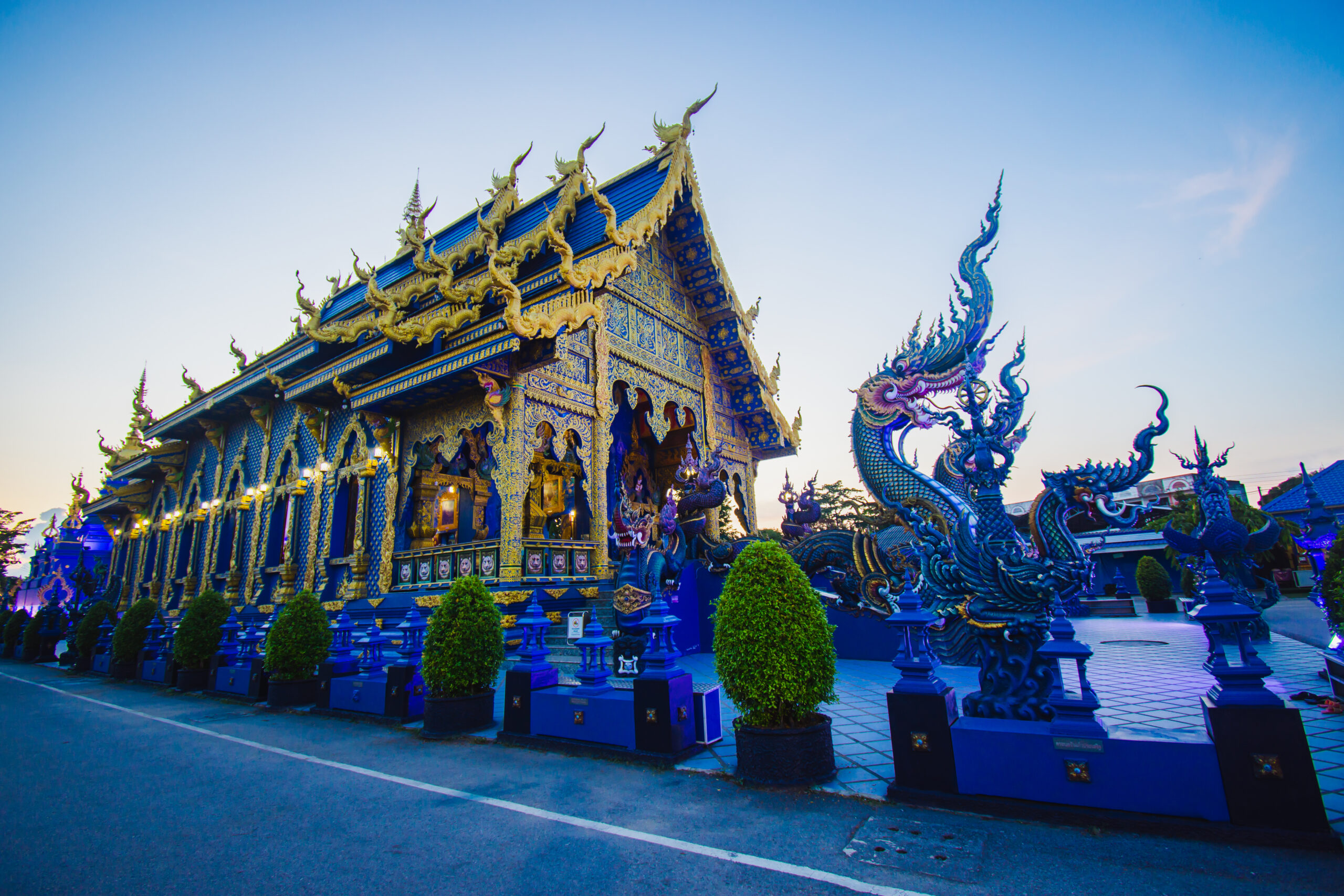 The Beauty of the Blue Temple or Wat Rong Suea Ten in Chiang Rai